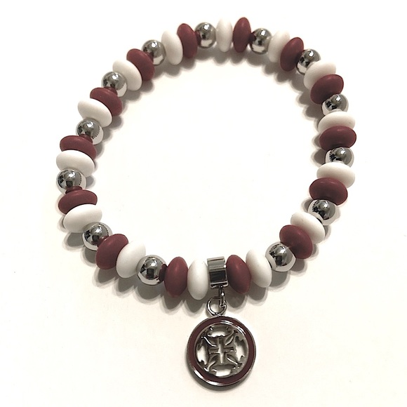 Rustic Cuff Courtney Game Day - Red, White & Silver Bracelet - Picture 2 of 4